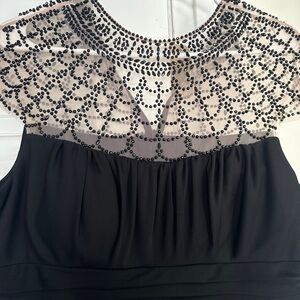 Xscape Black Maxi Dress with Beaded Illusion Yoke